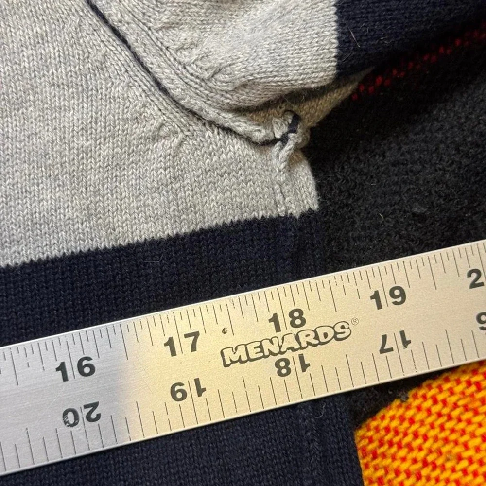 Nautica Mens Large Y2K Striped Quarter Zip Sweater Navy Blue Grey Crest Patch